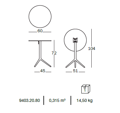 Masuta rotunda pliabila Central Ø 60 cm