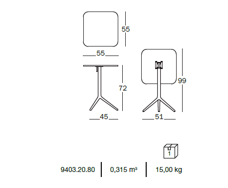 Masuta pliabila Central 55x55 cm